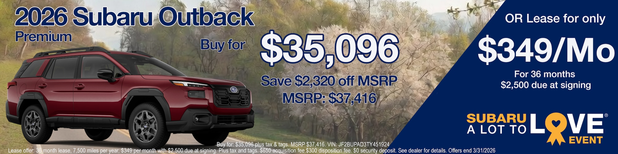 Buy or lease 2026 Subaru Outback at Fairway Subaru in Hazel Township PA