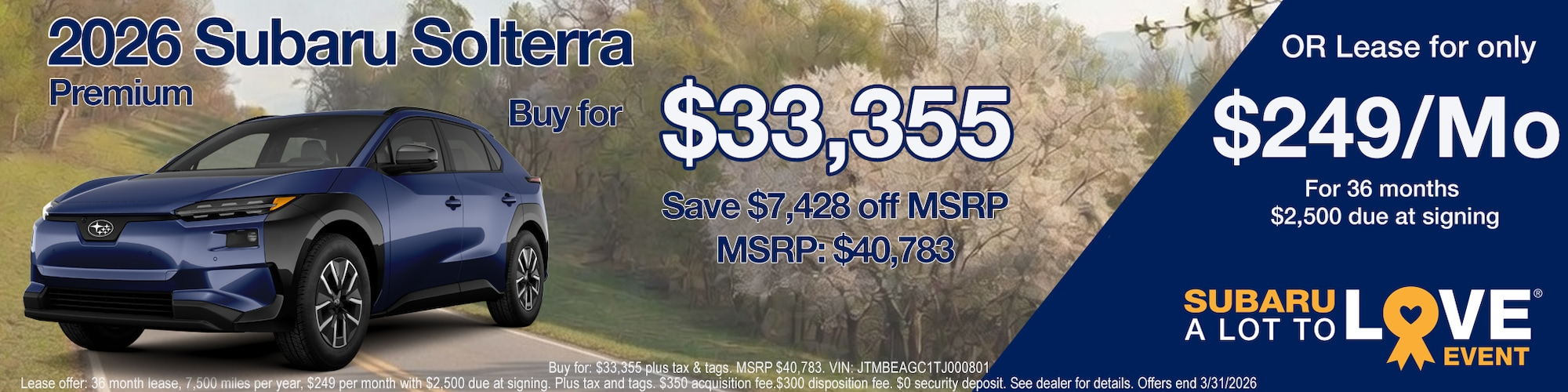 Buy or lease 2026 Subaru Solterra at Fairway Subaru in Hazel Township PA